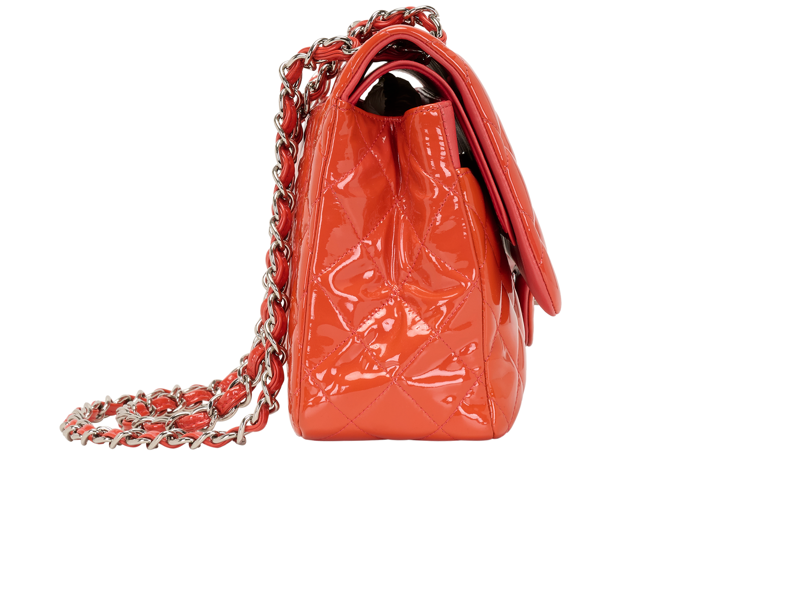 Classic Jumbo Double Flap, &pound;3,200, Handbags, Orange, Patent Leather, Side view
